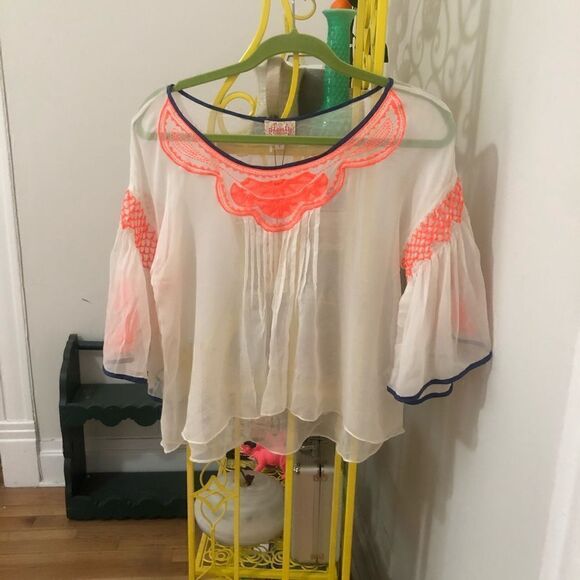Anthropologie Plenty by Tracy Reese Neon Silk Top NWT - Picture 3 of 6